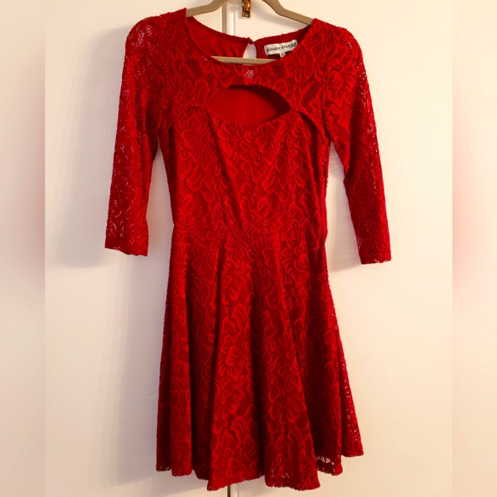 Red/Burgundy 3/4 sleeve Cutout Midi Dress